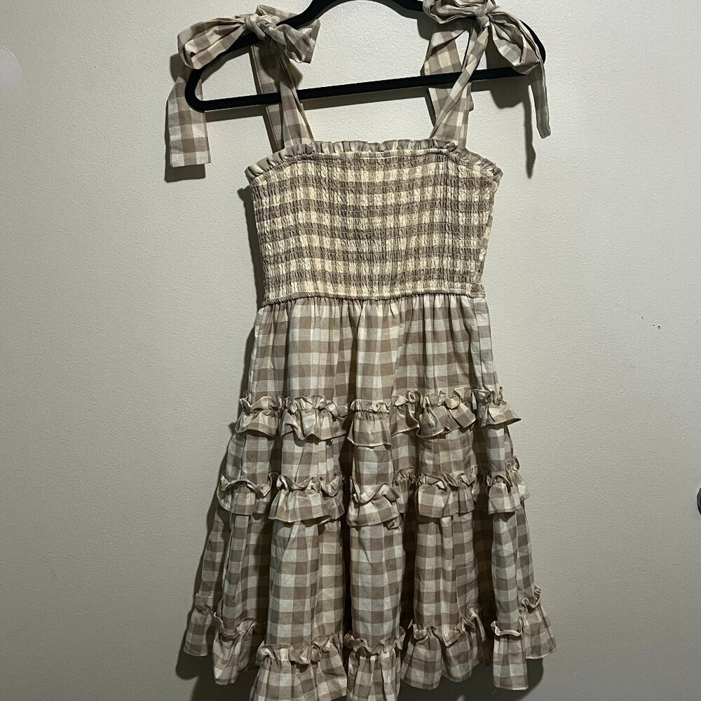 Altar'd State Gingham Tan/Cream Dress Size Small